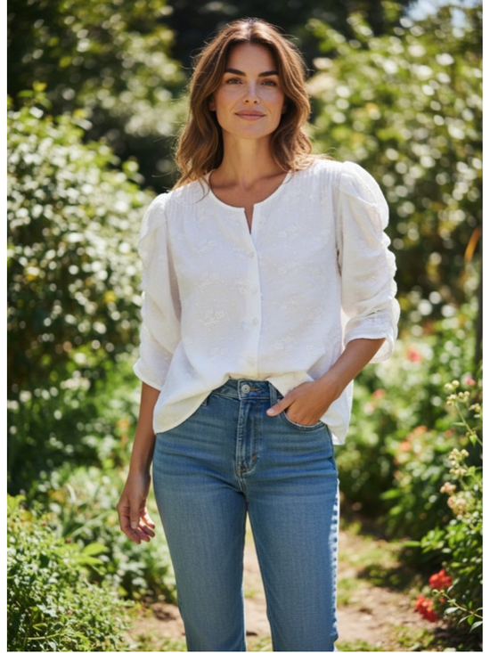 Anthropologie Tops - Anthropologie Talitha Women’sWhite Embroidered Blouse Small Boho Coquette Silk